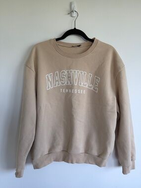 NASH Beige Crewneck Sweatshirt with White Lettering